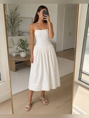 Rag & Bone Pricilla White Gingham Drop-Waist Cotton Midi Dress US 0 NWOT